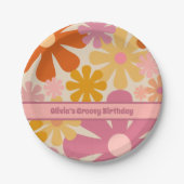 Retro 60s 70s Floral Pattern Personalized Papieren Bordje (Voorkant)