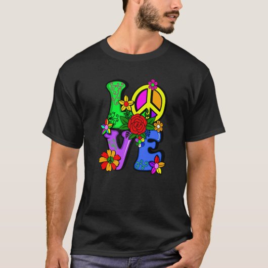 Retro 60's 70's Flower Power Hippy Groovy Love Pea T-shirt (Voorkant)