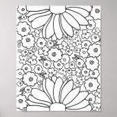 Retro 60s 70s Flowers Black and White Art Print (Voorkant)