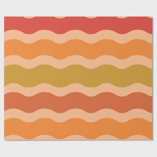 Retro 60s 70s Groovy Waves in Sinaasappel en rood Cadeaupapier (Vlak)