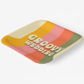 Retro 60s 70s Hippie Groovy Stripes Bruiloft Papieren Bordje (Gebogen)