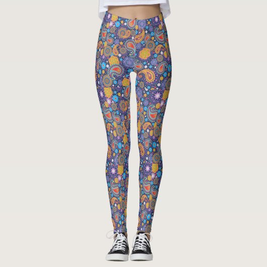 Retro 60s 70s Hippie Paisley Pattern Leggings (Voorkant)