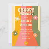 Retro 60s 70s Hippie Stripes Bloem Groovy Bruiloft Kaart (Voorkant)