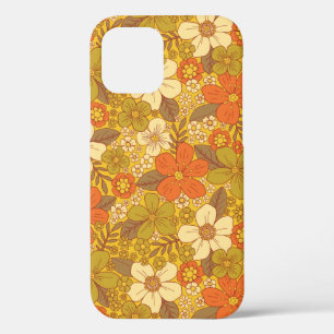 Retro 60s/70s Oranje en Olijfgroene Floral iPhone 12 Hoesje