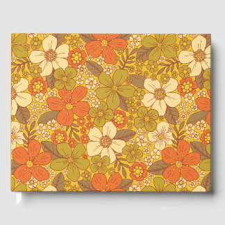 Retro 60s/70s Oranje en Olijfgroene Floral Gastenboek