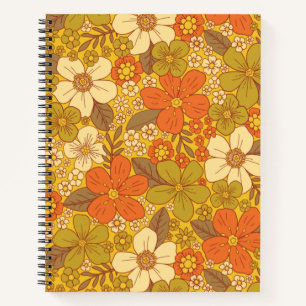 Retro 60s/70s Oranje en Olijfgroene Floral Notitieboek