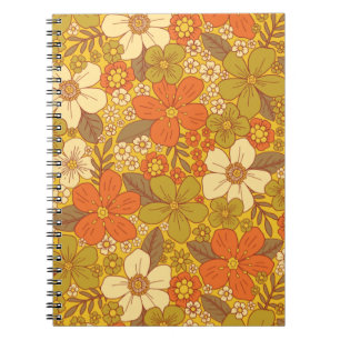 Retro 60s/70s Oranje en Olijfgroene Floral Notitieboek