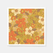 Retro 60s/70s Oranje en Olijfgroene Floral Servet (Voorkant)