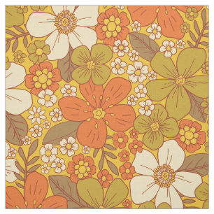 Retro 60s/70s Oranje en Olijfgroene Floral Stof