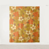 Retro 60s/70s Oranje en Olijfgroene Floral Wandkleed (Voorkant)