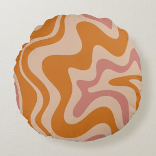 Retro 60s 70s Psychedelic Swirls Oranje roze Rond Kussen