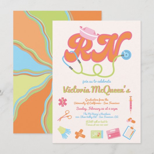 Retro 60's 70's verpleegkundig Afstuderen Kaart (Voorkant / Achterkant)