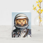 Retro 60s Astronaut Cat Kaart (Gele Bloem)