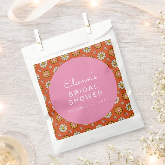 Retro 60s Bloemen Oranje Roze Bruidsmeisjesfeest C Bedankzakje (Geknipt)