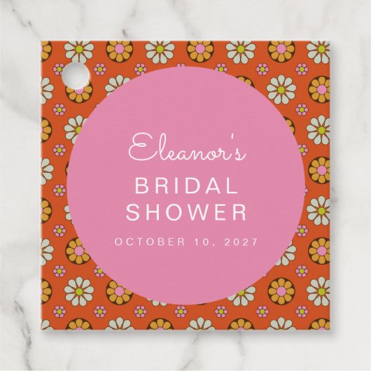Retro 60s Bloemen Oranje Roze Bruiloft Custom Bedankjes Labels (Voorkant)