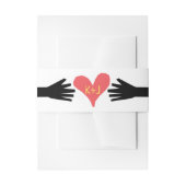 Retro 60s bruiloft uitgesneden handen hart monogra uitnodigingen wikkel (Voorkant Voorbeeld)