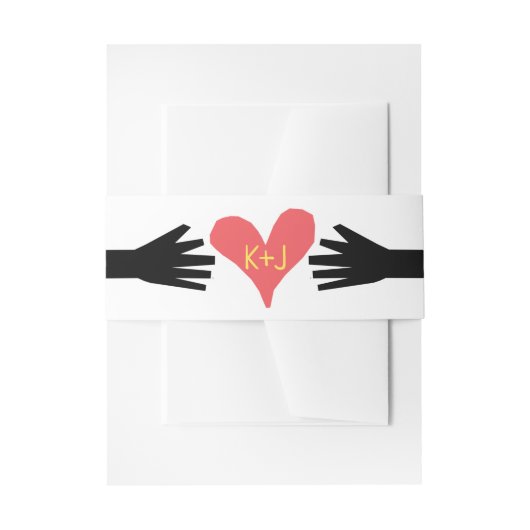 Retro 60s bruiloft uitgesneden handen hart monogra uitnodigingen wikkel (Voorkant Voorbeeld)