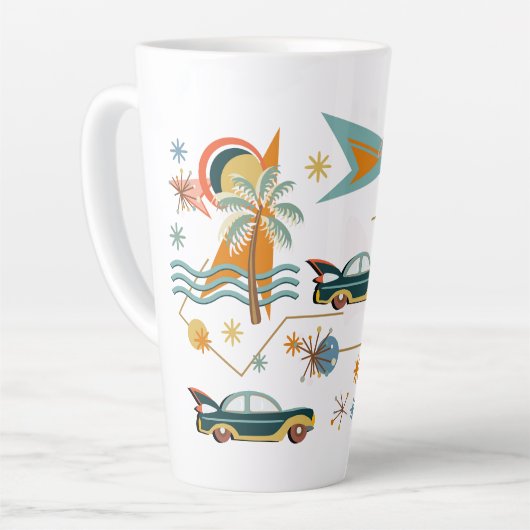 Retro 60s Car Trip naar de Beach Latte Mok (Linkerhoek)