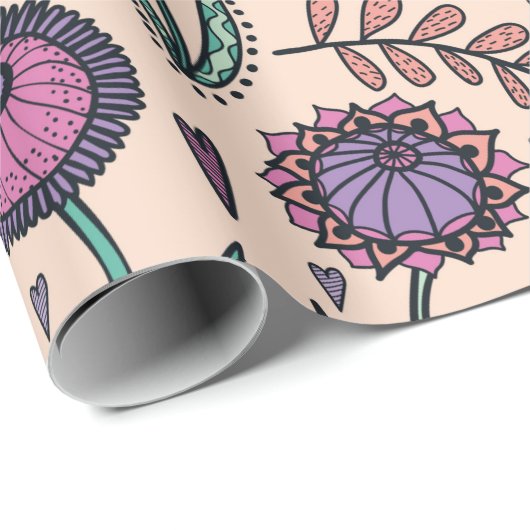 Retro 60s floral. handtekening cadeaupapier (Rol Hoek)