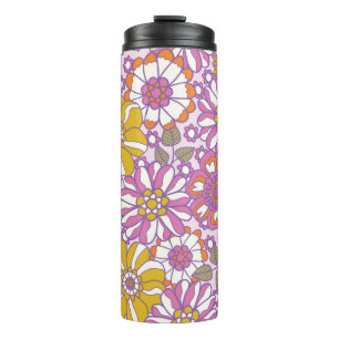 Retro 60s floral. illustratiepatroon. thermosbeker