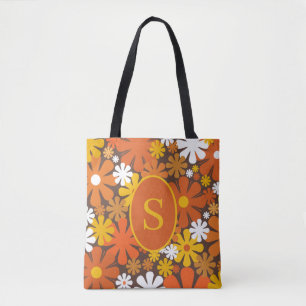 Retro 60s Floral Pattern van 70s met Initiaal Draagtas
