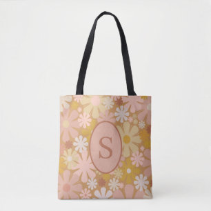 Retro 60s Floral Pattern van 70s met Initiaal Draagtas