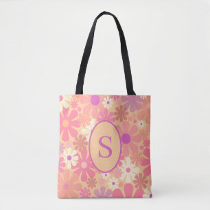 Retro 60s Floral Pattern van 70s met Initiaal Draagtas