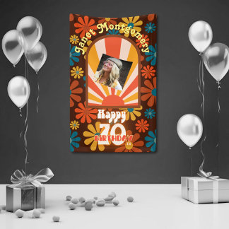 Retro 60's Flower Power Custom Foto 70e Verjaardag Spandoek