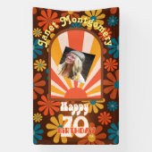 Retro 60's Flower Power Custom Foto 70e Verjaardag Spandoek (Verticaal)