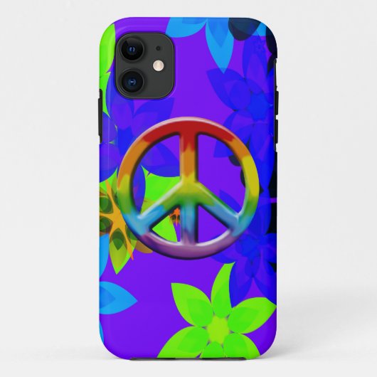 Retro 60's Flower Power Peace Sign Art iPhone Case (Achterkant)