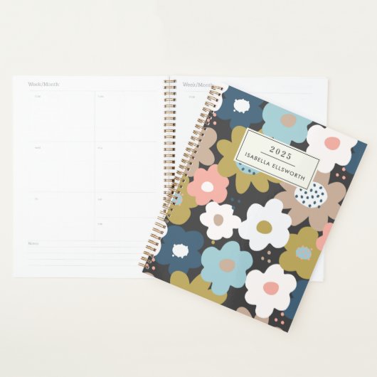 Retro 60s Groovy Bloemen Gepersonaliseerd 2025 Planner (Display)