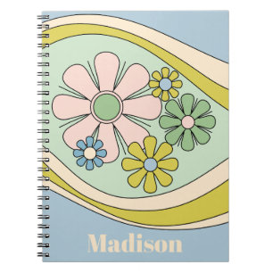 Retro 60s Groovy Bloemige Pastel Kleur Persoonlijk Notitieboek