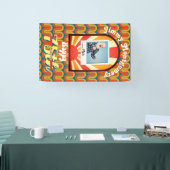 Retro 60's Groovy Wave Custom Foto Verjaardag Spandoek (Beurs)