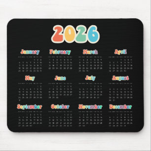 Retro 60s Hippie 2025 Zwarte kalender Muismat