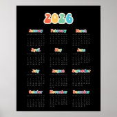 Retro 60s Hippie 2026 Zwarte kalender Poster (Voorkant)