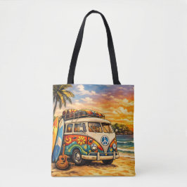 Retro 60s Hippie Beach Bus Sunset | Surf Life Art Draagtas