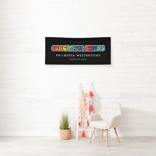 Retro 60s hippie Graduation party Gefeliciteerd Spandoek (Insitu)