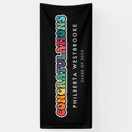 Retro 60s hippie Graduation party Gefeliciteerd Spandoek (Verticaal)