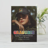 Retro 60s hippie leuke foto van Afstuderen Aankondiging (Staand voorkant)