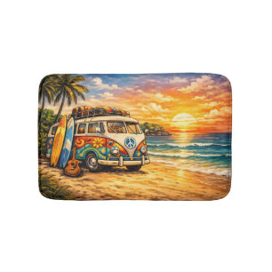 Retro 60s Hippie Strandbus Zonsondergang   Surf Va Badmat