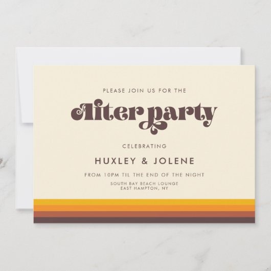 Retro 60s kleuren bruiloft na feest kaart (Voorkant)