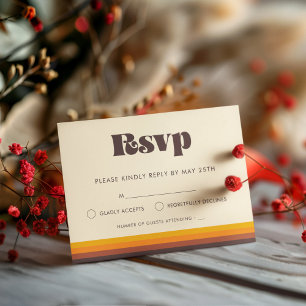 Retro 60s  kleuren bruiloft RSVP kaart