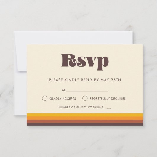 Retro 60s  kleuren bruiloft RSVP kaart (Voorkant)