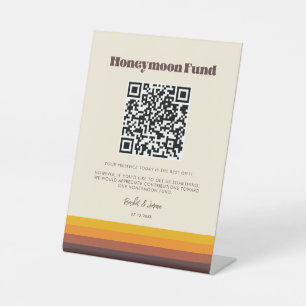 Retro 60s  kleuren Honeymoon code QR Reclamebord Met Voetstuk