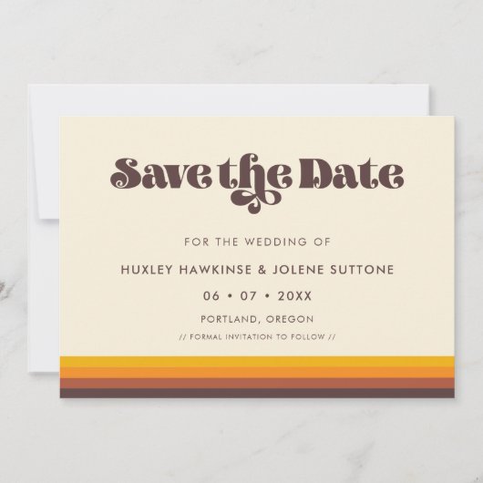Retro 60s  kleuren Sparen de datumuitnodiging Save The Date (Voorkant)