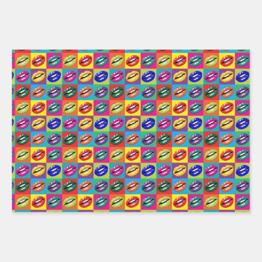 Retro 60s Lips Pop Culture Art Deco Inpakpapier Vel (Voorkant 3)
