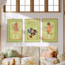 Retro 60's MCM Vrouwen Lime Decoupage Inpakpapier
