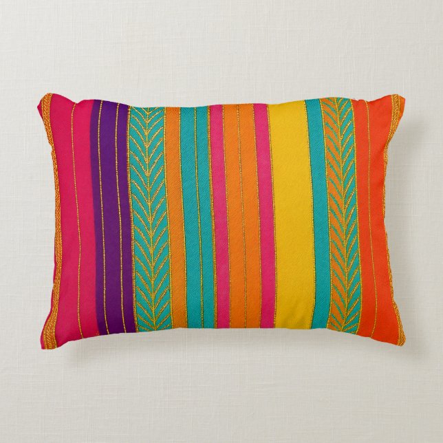Retro 60s MOD Bright Stripes Accent Kussen (Voorkant)