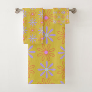 Retro 60s Mod Pop Flower Pattern in Yellow Bad Handdoek