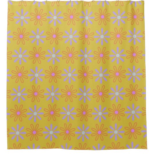 Retro 60s Mod Pop Flower Pattern in Yellow Douchegordijn (Voorkant)